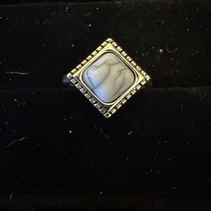 Silver Square Marble Ring